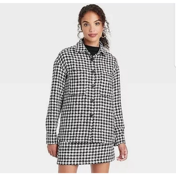 A NEW Day Long Sleeve Tweed Shacket Black with cream Houndstooth - Picture 4 of 8